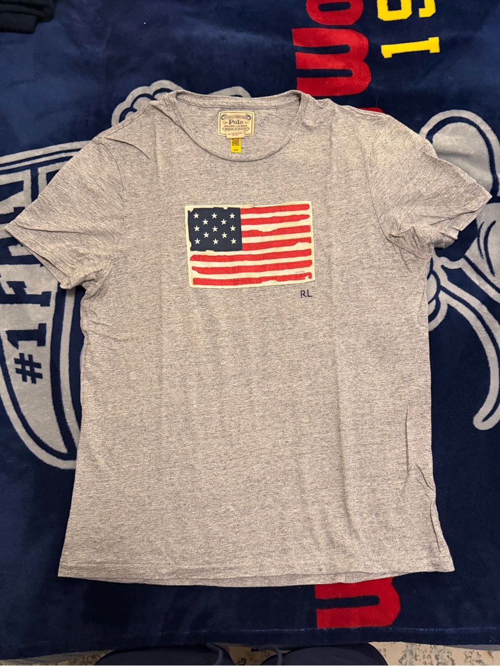 Polo Ralph Lauren XL American Flag Patch T-Shirt Gray Custom Slim Fit USA